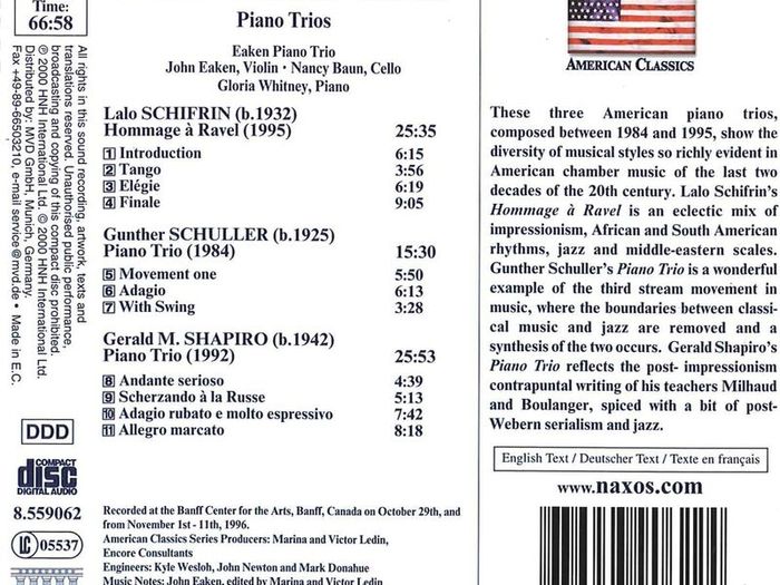 Schifrin. Schuller. Shapiro. Piano Trios. CD. Free Postage!.