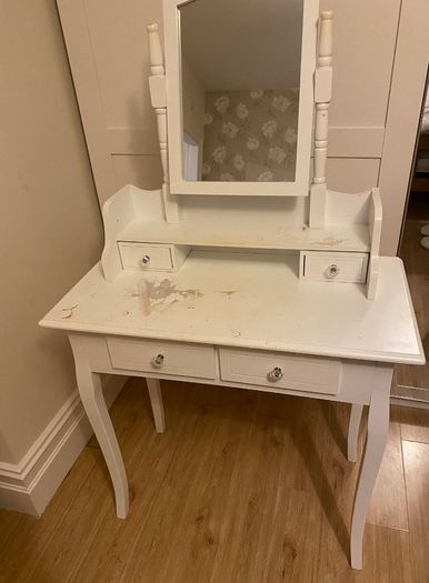 Dressing table with mirror and stool