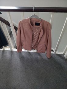 womens pink faux  leather jacket