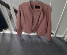 womens pink faux  leather jacket