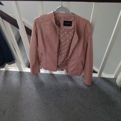 womens pink faux  leather jacket