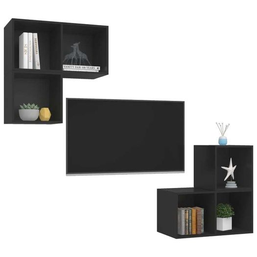 4 Piece TV Cabinet Set Black Chipboard