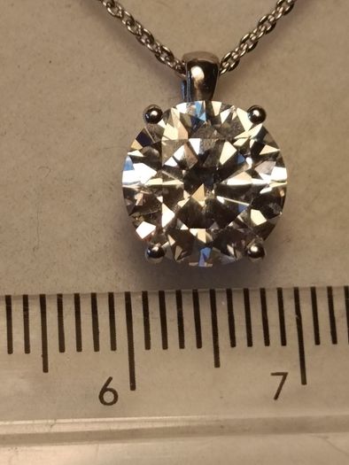 14ct White Gold 3ct Lab Diamond Solitaire Pendant and Chain.