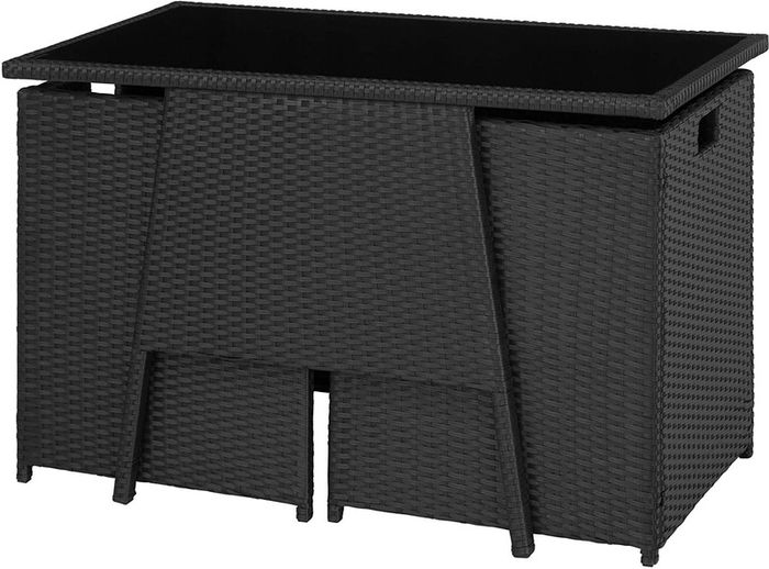 Folding Polyrattan Set for 2 People 2 Chairs and 1 Table with Glass Top