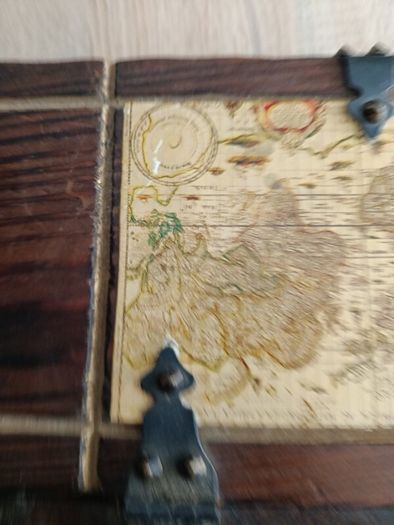 Vintage Style Wooden Map Chest Storage Trunk  Great Condition