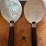 Vintage Mother of Pearl Serving Spoons Pair Caviar Fish Shell Spoon Wooden Handle serving spoon Image 3