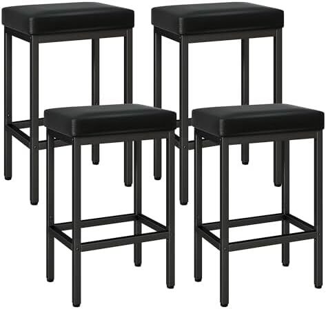 66 cm Bar Stools Set of 4, Black Breakfast Barstools, Kitchen Bar Stool Chairs with Metal Leg for Kitchen Island Counter Breakfast Bars Living Room Party