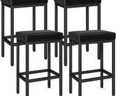 66 cm Bar Stools Set of 4, Black Breakfast Barstools, Kitchen Bar Stool Chairs with Metal Leg for Kitchen Island Counter Breakfast Bars Living Room Party