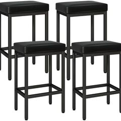 66 cm Bar Stools Set of 4, Black Breakfast Barstools, Kitchen Bar Stool Chairs with Metal Leg for Kitchen Island Counter Breakfast Bars Living Room Party