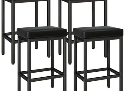 66 cm Bar Stools Set of 4, Black Breakfast Barstools, Kitchen Bar Stool Chairs with Metal Leg for Kitchen Island Counter Breakfast Bars Living Room Party