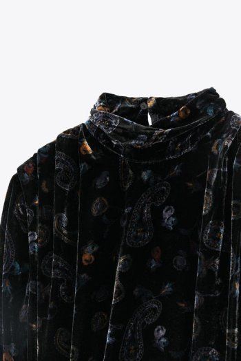 ZARA PRINTED VELVET Short dress with high collar