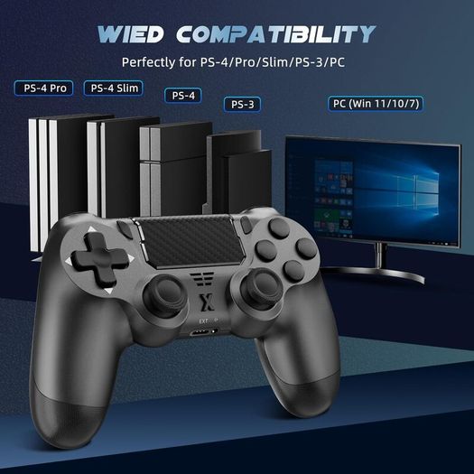 Wireless Controller For PS-4, Controller Wireless for PS-4 Pro/Slim/PC, Bluetooth Gamepad Joystick with Dual Vibration Touch Panel 3.5mm Audio Jack Six-Axis, Gray