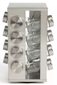 Rotating spice rack with 16 glass jars