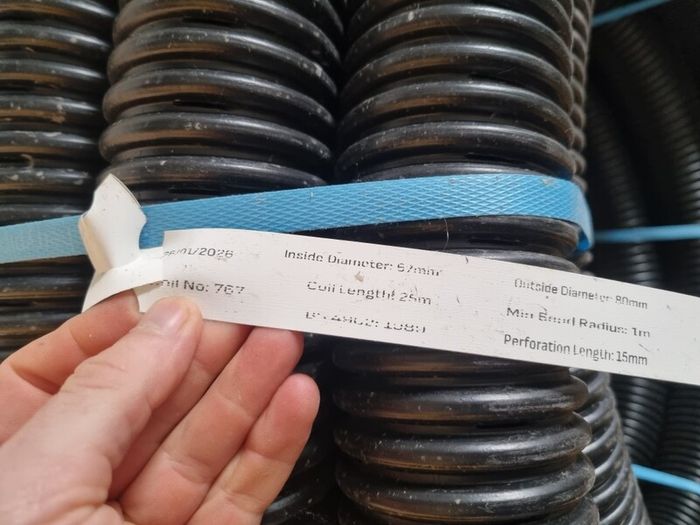 Drain pipe perforated 25m length 80mm diameter