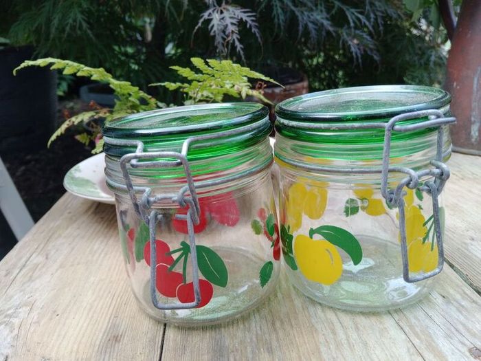 Italian Glass, storage jars, vintage glass jar