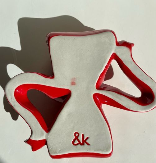 Klevering red bow candle holder sculptural ceramic ribbon design Brand New