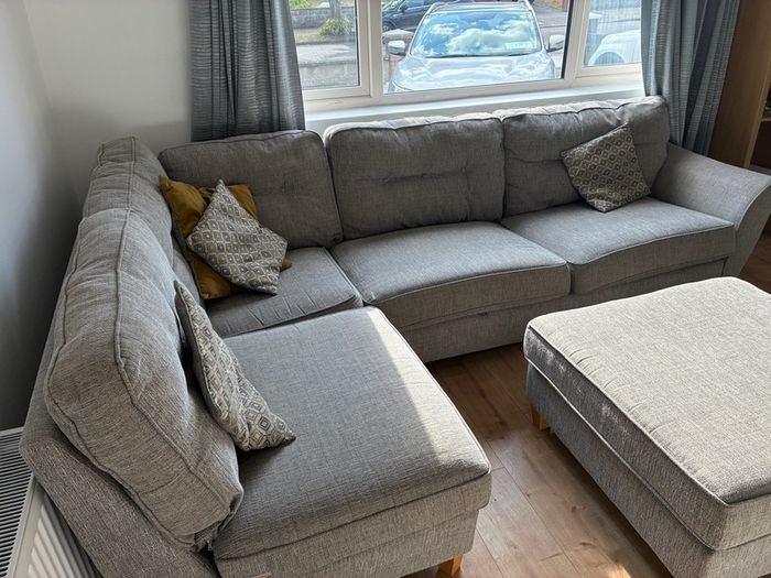 EZ Living Grey Corner Sofa + Matching Footstool (Bought 2019)