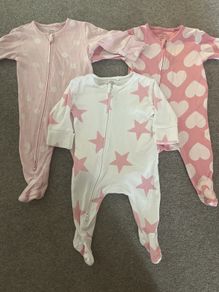 Brand new - 3 x 0-3 months Next baby girl double zip sleepsuits / baby grows