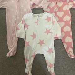 Brand new - 3 x 0-3 months Next baby girl double zip sleepsuits / baby grows