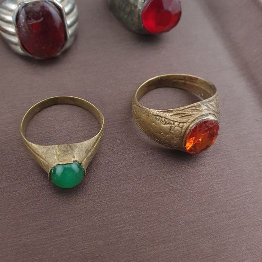 Antique Brass Ring Collection 15 Mixed Handmade Stone & Glass Rings