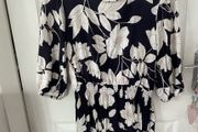 Navy &amp; Cream F&amp;f Floral Shirred long Dress Size 14