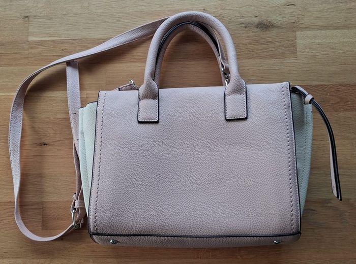 Pale Pink and Cream Leather-Style Shoulder Strap Handbag with Bow