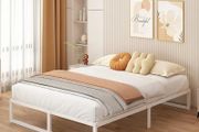 Super King Bed Frame 180x200 cm Metal Platform Bed Super King with Steel Slat Support, Easy Assembly, Noise Free, No Box Spring Needed, 36cm High, White