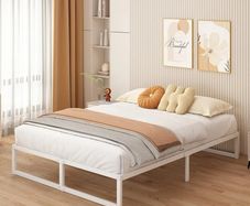 Super King Bed Frame 180x200 cm Metal Platform Bed Super King with Steel Slat Support, Easy Assembly, Noise Free, No Box Spring Needed, 36cm High, White
