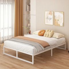 Super King Bed Frame 180x200 cm Metal Platform Bed Super King with Steel Slat Support, Easy Assembly, Noise Free, No Box Spring Needed, 36cm High, White