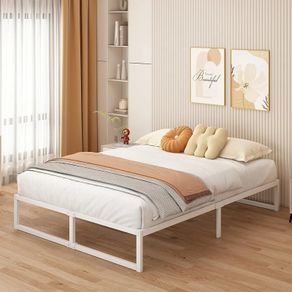 Super King Bed Frame 180x200 cm Metal Platform Bed Super King with Steel Slat Support, Easy Assembly, Noise Free, No Box Spring Needed, 36cm High, White
