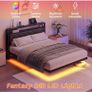 4ft6 Upholstered Floating Double Bed Frame Black, Storage Headboard Metal Bed Frame with LED Lights and Charging Station, Heavy Duty Metal Slat Support, Noise Free, No Box Spring Needed Image 7