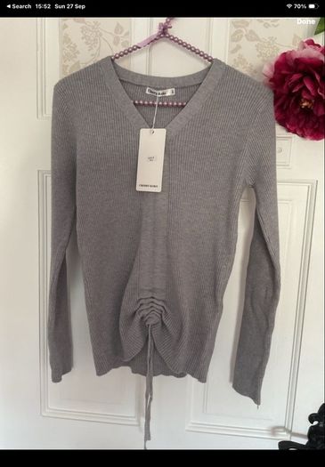 jumper Bnwt grey vneck long sleeve grey drawstring detail jumper m/l