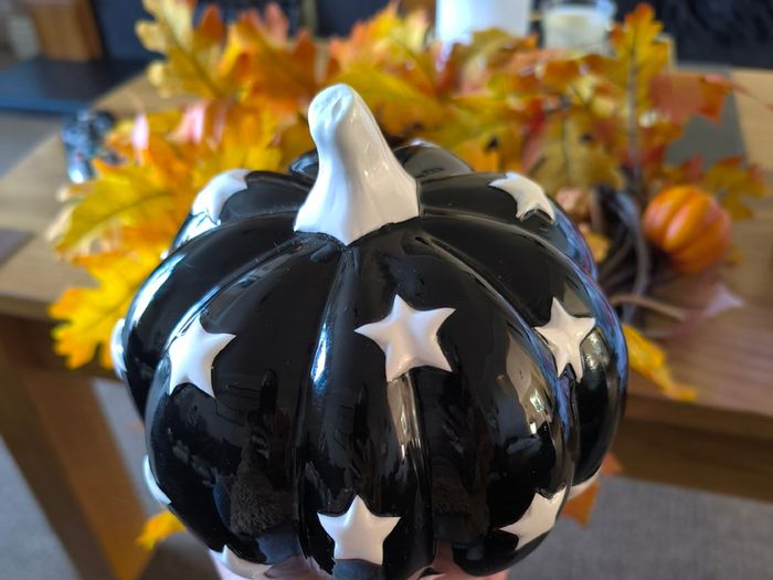 Black white glass pumpkin decoration halloween