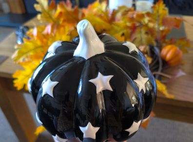 Black white glass pumpkin decoration halloween