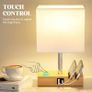 Bedside Lamps, Wooden Table Lamp for Living Room with USB A+C Charging Ports, Dimmable Touch Lamps Bedside with 2 Phone Slots, Wood Charger Organizer for Bedroom, Study, Office(Bulb Included) Image 5