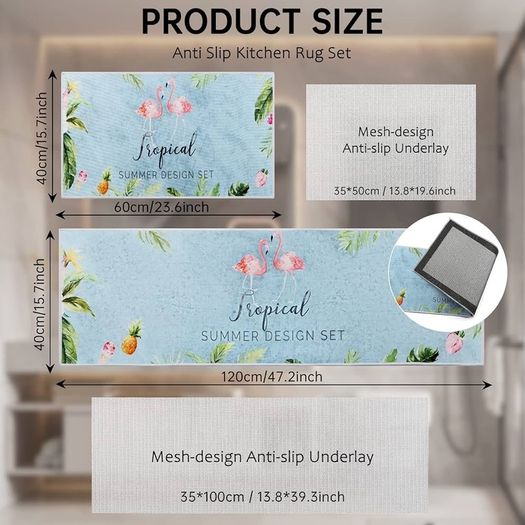 NEW SALE | Anti Slip Kitchen Rug Set: the anti-slip backing holds the pad in place; no more worries about slipping or scratching the floor; NOTE: please do not place it on wet floors. Comfort Kitchen Mats: microfiber material surface is soft to touch, no 