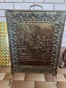Vintage antique brass fire screen