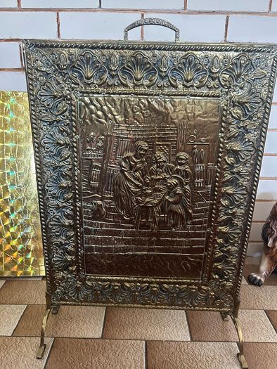 Vintage antique brass fire screen