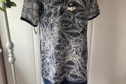 dress navy pattern tunic style dress short sleeves size 12