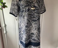 dress navy pattern tunic style dress short sleeves size 12