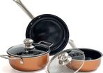 Non-Stick Cooking Pans and Pots Set - 5 pcs Oven Safe Copper Cookware - Induction Hob Saucepan Pots with Lids - Kitchenware Frying Pan