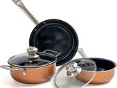 Non-Stick Cooking Pans and Pots Set - 5 pcs Oven Safe Copper Cookware - Induction Hob Saucepan Pots with Lids - Kitchenware Frying Pan