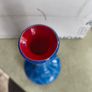 Vintage Murano Moretti Style Glass Cased Blue Vase Over red And White Swirl Image 4