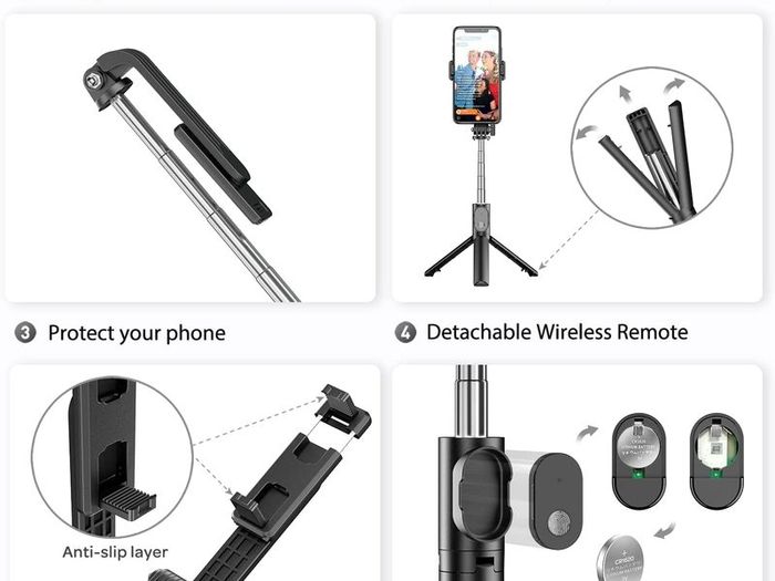 Selfie Stick for iphone,3 in 1 Bluetooth Selfie Stick Tripod with Remote,Holiday Essentials Phone Tripod Stand with Detachable Wireless Remote, Compatible with GoPro/Small Camera/Samsung/Huawei