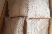 Cushions in Beige Faux Raw Silk with Pearl and Crystal embellishments from Linens &amp; Lace x4