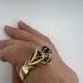 Antique 18ct Gold Diamond and Sapphire Ring Custom Crown Design - 6 Diamond cluster and Large Dark Blue Rare Sapphire - Beautiful Crown Design Image 5