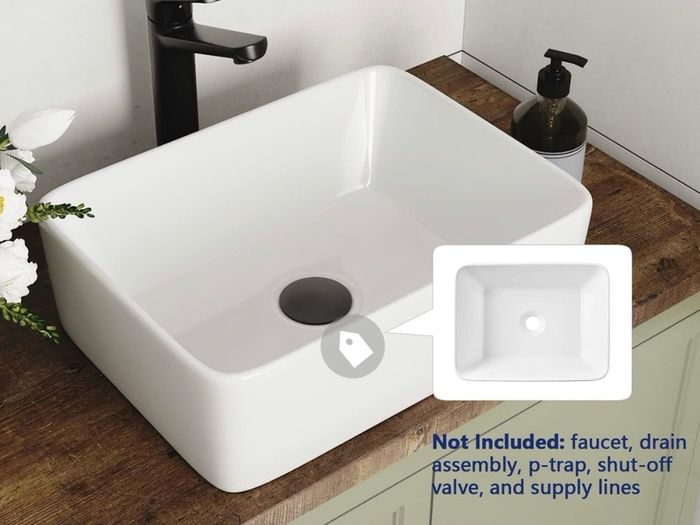 White Rectangular Countertop Sink 40.5x30.5x13cm Countertop Basin, Smooth Glazed Surface, Cloakroom & Toilet Use, Easy Clean, Modern Bathroom Design