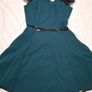 Flared Dress with lace sleeves Matching Belt Dark Green Image 3