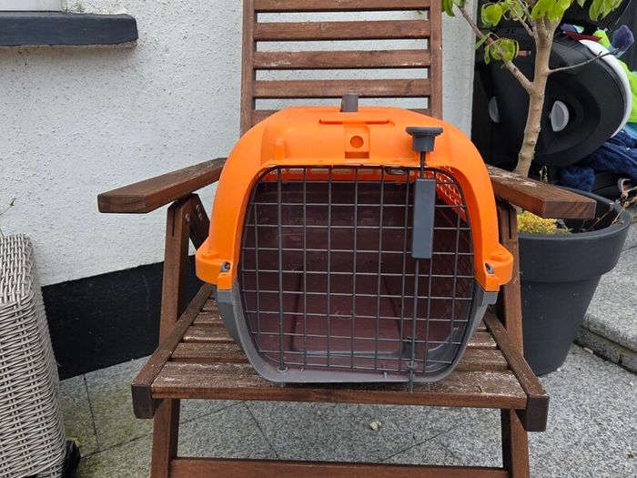 Dogit Voyageur Pet Carrier (Small size) in bright orange and charcoal.