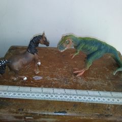 Schleich T Rex and brown horse models